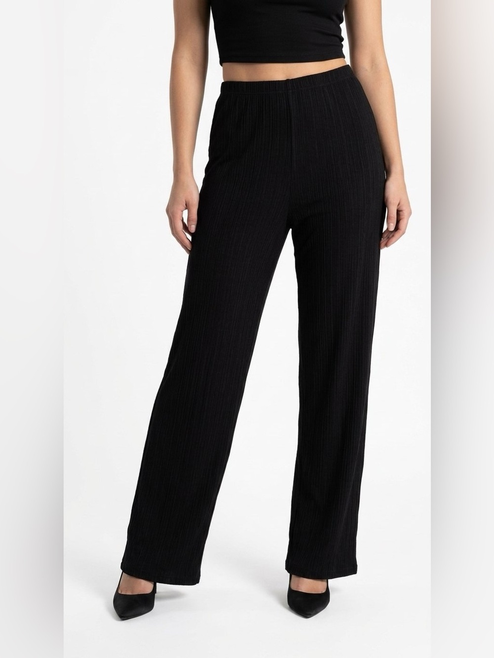 ALLISON DALEY BLACK RIBBED WIDE LEG PANTS PLUS SIZE 20W WOMAN